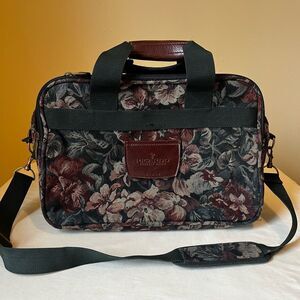 Vintage Ricardo Beverly Hills Floral Tapestry Duffel Bag Dark Green Travel Lugga
